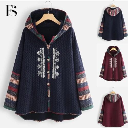 2020 Winter Folk-custom Parkas for Women Single-breasted Printed Hooded Over Size Solid Color Patchwork Loose Coat
