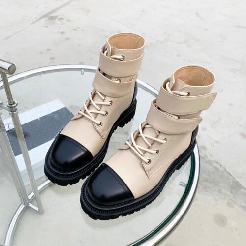 2021 Vintage Fashion Cowhide High Top Short Boots Motorcycle Ankle Boots Women Botas Mujer Brand Designer Shoes Women