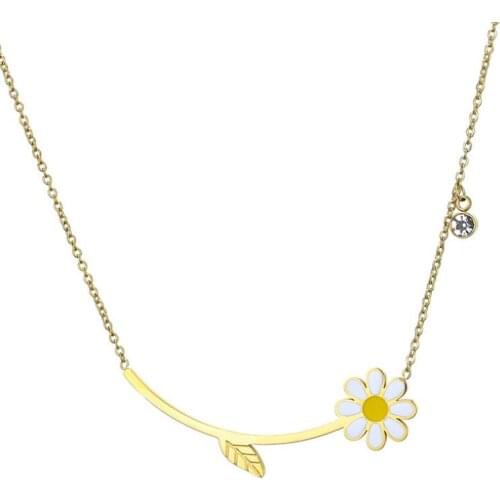 316L Stainless Steel Fashion Fine Jewelry Tender And Lovely Fresh Daisy Twig Flowers Choker Necklaces & Pendants For Women