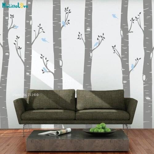 5 Large Birch Trees Wall Sticker Decals Living Room Bedroom Forest Trees With Birds Vinyl Home Decoration For Nursery YT4990