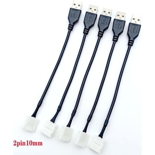 5pcs 2pin 18cm cable led strip connector 8mm/10mm led connector to USB connector Free Welding for 5050 DC5V led strip