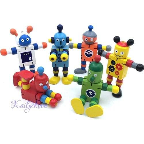 6 Pcs/set Color Mixed Wooden Robots Action Figure Monster Transform Robots Puzzle Toy For Children Model Collection Toys