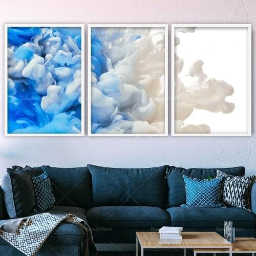 Prints Abstract Wall Art Print Blue White Paint Splash Picture Contemporary Print Wall Poster Decor Gift