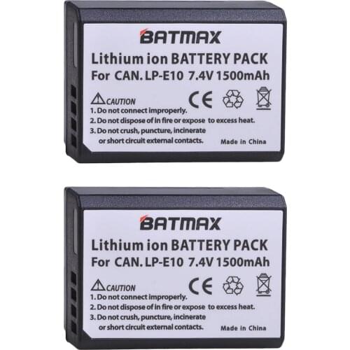 2Pcs LP-E10 LP E10 LPE10 Camera Batteries for Canon EOS 1100D 1200D 1300D Kiss X50 X70 X80 Rebel T3 T5 T6
