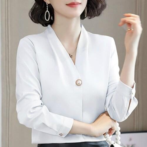 Blusas Mujer De Moda 2021 Blouse Women V-neck Office Ladies Tops Long Sleeve White Chiffon Blouse Womens Tops And Blouses C138