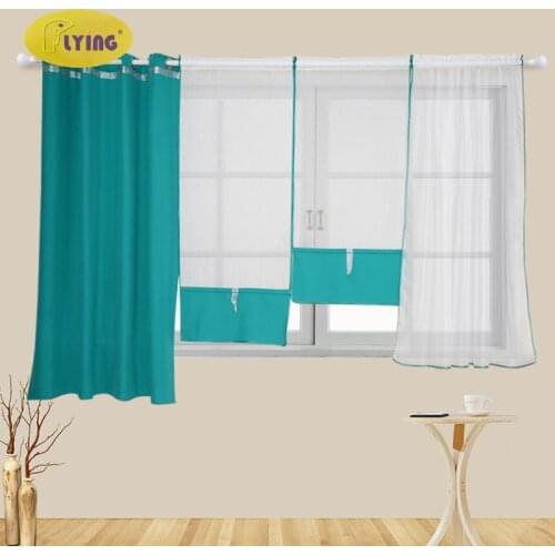 Flying Tulle Curtains Blue Modern Sheer Fabrics Home Textile kitchen Door White Curtains Short Curtains Living Room Window 4PCS