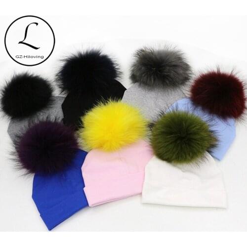 GZHILOVINGL 5 Months-2 Years Ins Hot Kids Big Real Fur Pom Pom Hats Baby Boys Girls Toddler Winter Warm Cotton Knit Beanie Hat