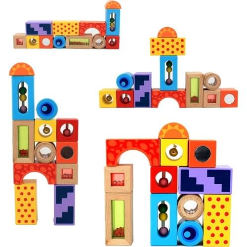Children Montessori Sensory Toys Wooden Set 11 Pcs Color Geometric Shape Stack Block Educational Fine Motor Skills Toys For Baby