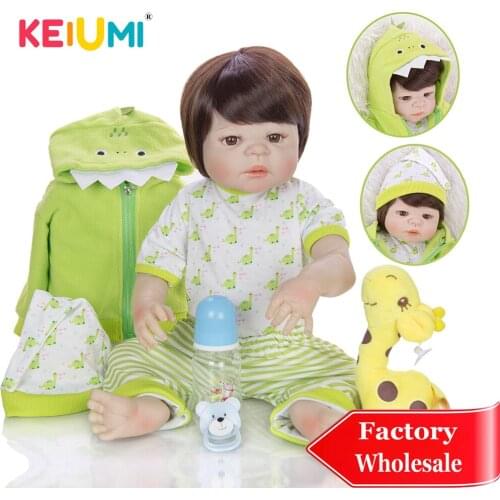 KEIUMI Full Body Silicone Reborn Baby Doll Menino Baby Doll Reborn Bath Toy 23 inch Cosply dinosaur Newborn Baby For XMAS Gifts