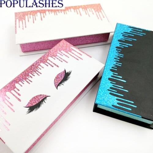 Glitter Lash Packaging Boxes Wholesale False Eyelashes Packaging 25mm Mink Lashes Extension Empty Rectangle Storage Case