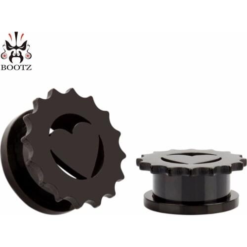 Fashion black heart stainelss steel ear plugs and tunnels piercing body jewelry gauges sell by pair