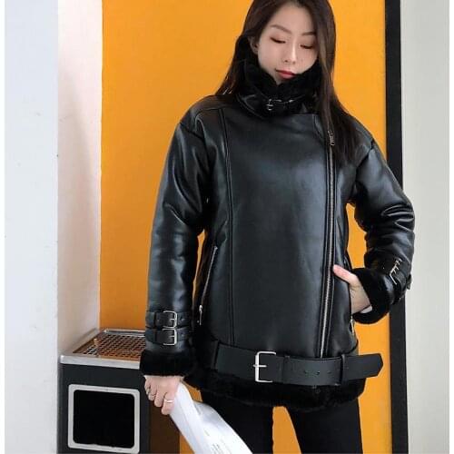 Autumn Spring Imitation Sheepskin Coats Women Faux Leather Coat European Fleece Lining Jacket Moto&biker Jacket casaco feminino