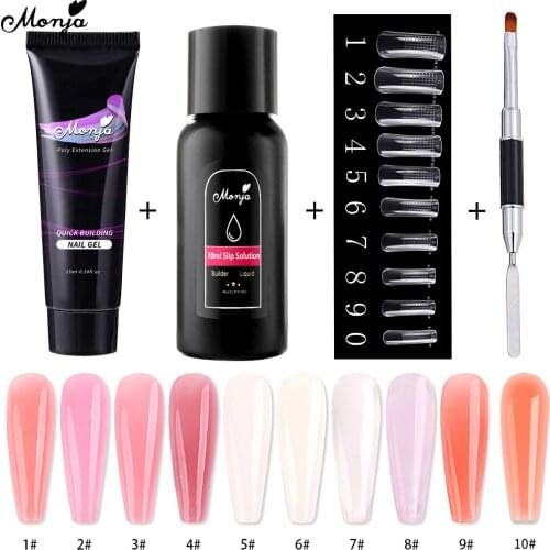 Monja 4 Pcs/Set Nail Art Kit Acrylic Brush Slip Solution Liquid UV Gel for False Nail DIY Quick Extention Building Manicure Tool
