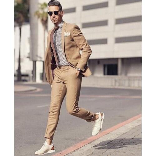 2019 New Arrival Design Khaki Brown Beach Men Suit Slim Fit 2 Piece Tuxedo Prom Suits Custom Groom Blazer Masculino Jacket+Pant