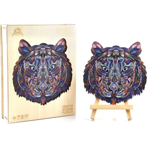 Charming Tiger Wooden Animal Puzzle Handmade 3D Wood DIY Crafts Animal Shaped Jigsaw Educational Puzzles Creative Kids Toys Gift