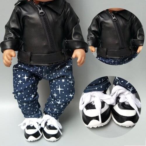 Doll Clothes Pants for 43cm Baby Dolls Coat Leather Clothes for 38cm Baby Doll Black Jacket Winter Clothes Pants Drop Shipping