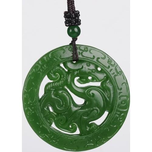 High Imitation Green Hetian Nephrite Pendant Carved Chinese Hollow out Dragon Pendant Necklace Gift for Mens Jewelry