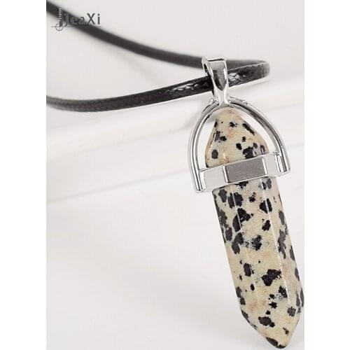 Natural dalmatian Crystal Pendants Hexagonal Column Necklaces wand Stone Pendant healing For Women Fashion Jewelry