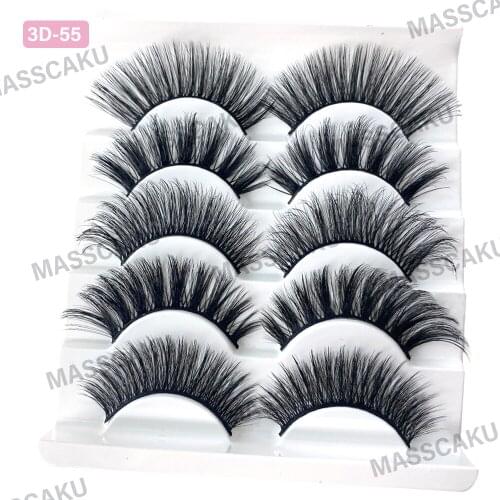 MASSCAKU 5 pairs 3D Mink Lashes Natural Long False Eyelashes Dramatic Volume Fake Makeup Eyelash Extension Silk Eyelashes