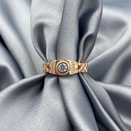 Rose Plated Zircon Stone Clock Design Ring
