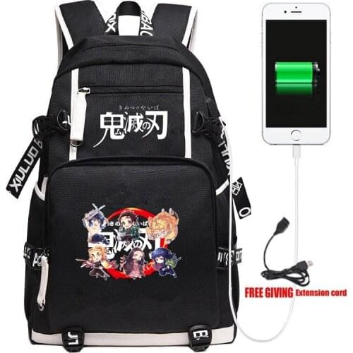 New Demon Slayer Bag Multifunction USB Charging Stranger Things Travel Student Backpack Anime Teenagers Boys Girls School Bag