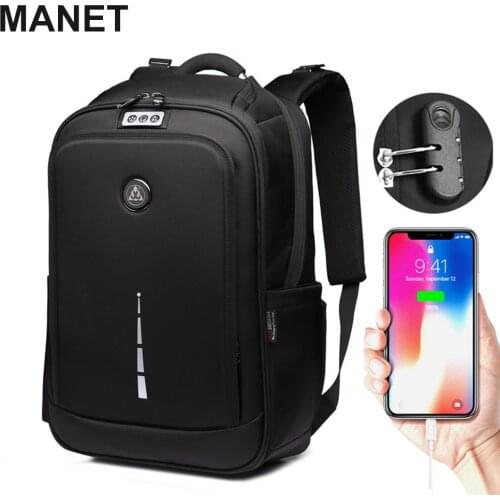 MANET Anti-theft Backpack Men 14 Inches Large Capacity Bags for Business Male Nylon Waterproof School Backpacks USB Charging