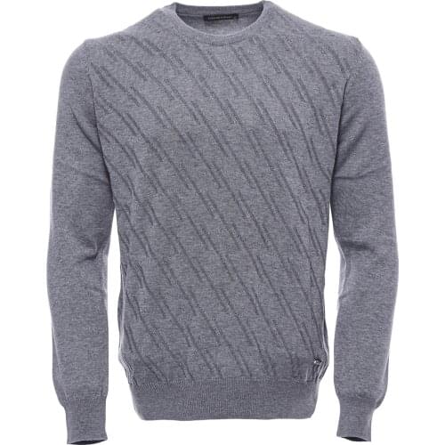 Grey Patterned Circle Neck Sweater
