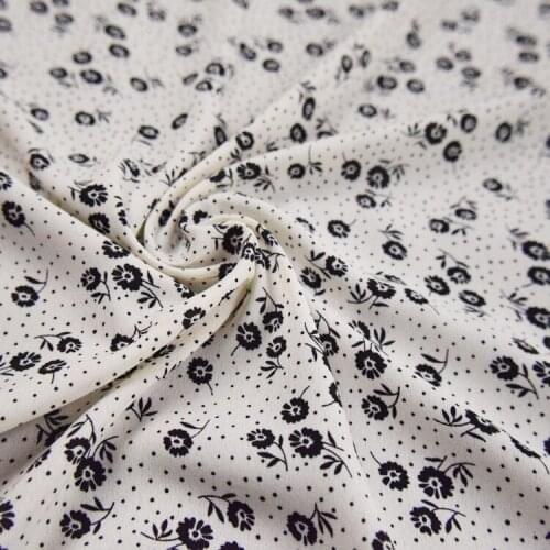 50*150cm Rice White Background Black Little Daisy Dots Printed Chiffon Fabric Dress Shirt Girls Clothing Handmade DIY Fabric