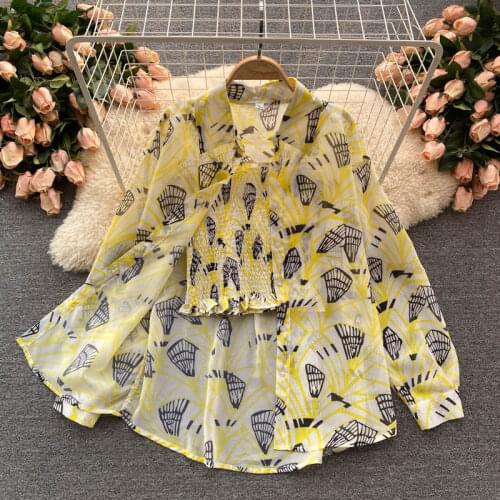 SINGREINY Women Summer Design Print Holiday Set Casual Chiffon Sun Protection Shirt+Elastic Ruched Slim Strap Top Two Piece Suit