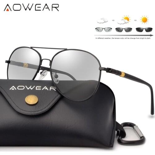 AOWEAR Pilot Photochromic Sunglasses Men Polarized Chameleon Sun Glasses for Day and Night Driving Goggles Women Shade Oculos