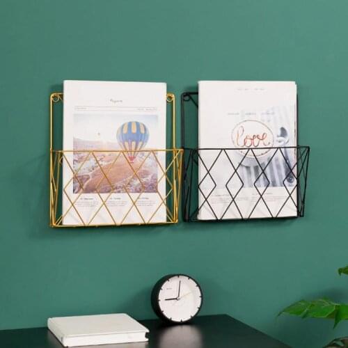 1PC Modern Wall Mounted Magazines Newspaper Storage Rack Iron Wall Decorative Racks Home Bedroom Hanging Book Display Shelf
