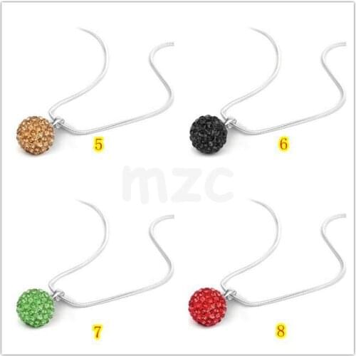 High quality!Free Shipping!10mm mixed random Disco Pave Ball Pendant.Silver Plate Chain crystal Necklace