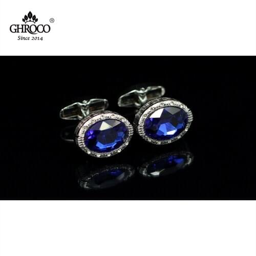 CHROCO High-Quality Exquisite Blue Color Oval Acrylic Classic French Shirt Cufflinks Luxury Gift for Business Man&Wedding