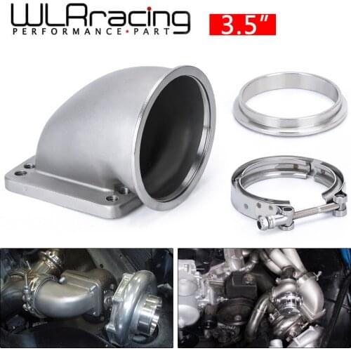 WLR - 3.5" Vband 90 Degree Cast Turbo Elbow Adapter Flange 304 Stainless Steel + Clamp and Flange For T3 T4 Turbocharger