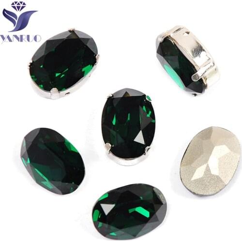 YANRUO 4120 Oval Emerald Green Sewn Rhinestones Sew On Clothes With Claws Stones Crystals Strass Rhinestones For Jewelry