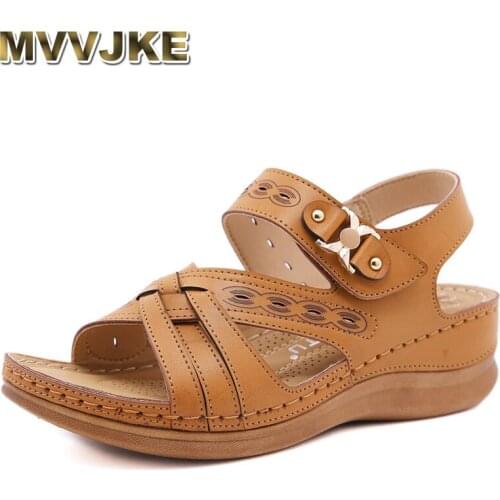 MVVJKE Women Sandals Summer Cozy Hollow out Round Toe Sandals Women Soft bottom Female Beach Shoes Plus Size zapatos de mujer
