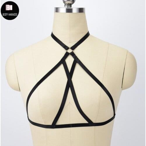 Fetish Wear Black Body Cage Bralette Sexy Lingerie Body Harness Harajuku Gothic Crop Top Adjustable Bondage Harness Cage Bra