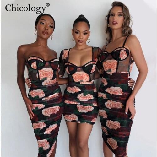 Chicology Floral Bandage Long Sleeve Mini Dress Women Sexy Party Club Outfits Lady Elegant Fashion 2020 Autumn Winter Clothes