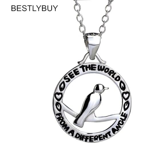 BESTLYBUY Genuine 925 Sterling Silver Circle Bird Pendant Necklace For Women Girl Fine Jewelry Gift Free Shipping