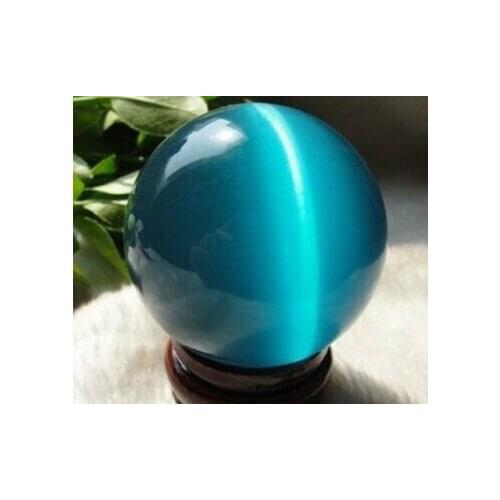 06226 ASIAN QUARTZ BLUE CAT EYE CRYSTAL BALL SPHERE 40MM + STAND