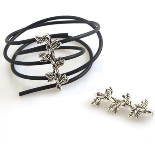 10Pcs Antique Silver Color Branches Leaves 7 Holes Slider for Bracelet Findings Making