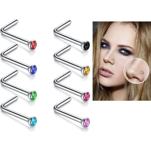 10pcs/pack European and American 1.8mm diamond-studded curved nose nails 7-character stainless steel nose nails Titanium steel n