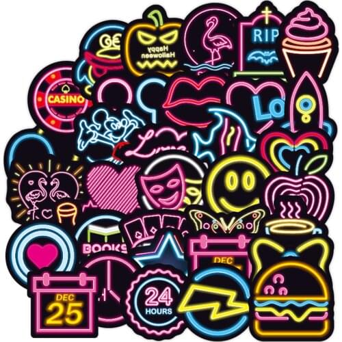 100Pcs Cartoon Neon Light Graffiti Stickers Car Guitar Motorcycle Luggage Suitcase DIY Classic Toy Decal Sticker for Kid