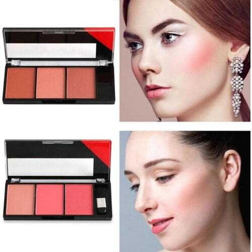 3 Colors Face Blush Palette Makeup Natural Powder Rouge Mineral With Blush Brush Pigment Palette Make Up Women Blusher J5T7
