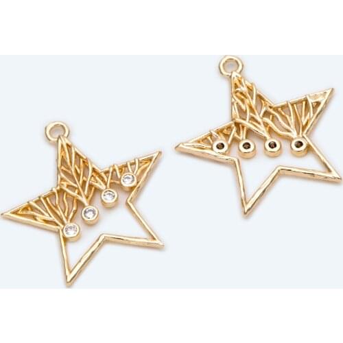 4pcs CZ Paved Gold Filigree Star Charm, Gold Plated Brass Pendant For DIY Jewelry Making Necklace Bracelet Accessories (GB-2274)