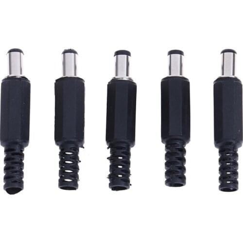 5 Pcs Male Socket Jack Plug Connectors 5.5 X 2.1 Mm For Welding Line Black 2.1mm X 5.5mm DC Power Male Plug Jack Adapter