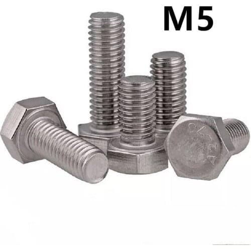 50PCS M5x8/10/12/100mm GB5783 hexahedron DIN933 304 Stainless steel Outer Hexagon Hex Socket Head Cap Screw Bolt Metric Thread