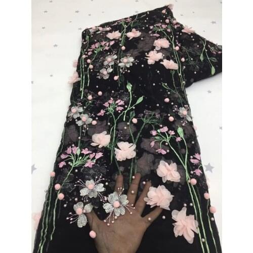 African lace fabric with 3D flowers high quality lace fabric Latest French Cord lace fabric SYJ-298684 for Wedding 5 Yard