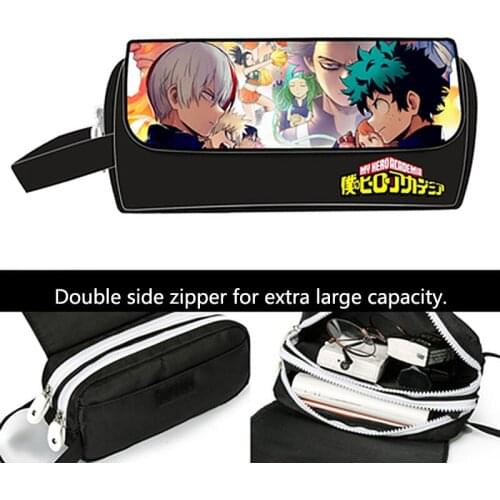 Black Makeup Bags My Hero Academia Print Pen Pouch Anime Pattern Pencil Cases Stationery Bags for Boys Girls