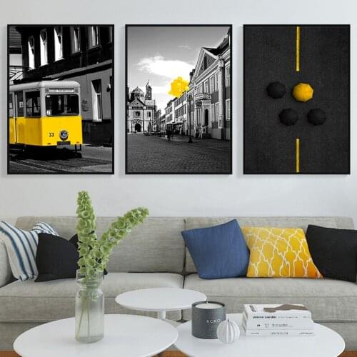 Black Painting Yellow Car Umbrella Balloon Poster Nordic Style Wall Pictures for Living Room Wall Art Canvas Home Decor